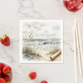 Serviette En Papier Watercolor Ocean Beach with Curled Paper (En situation)