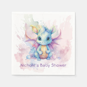 Serviette En Papier Watercolor Pastel Dragon Girl Baby shower
