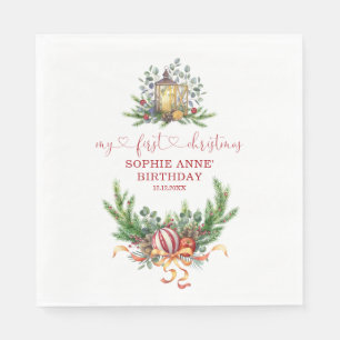 Serviette En Papier Watercolor Pine 1er Noël Anniversaire Calligraphie