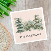 Serviette En Papier Watercolor Pine Forest & Mountain Rustic