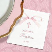 Serviette En Papier Watercolor Pink Bow Baptism