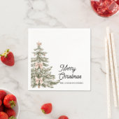 Serviette En Papier Watercolor Pink Bow Christmas Tree Personalized (En situation)