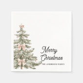 Serviette En Papier Watercolor Pink Bow Christmas Tree Personalized (Devant)