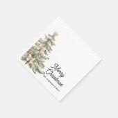 Serviette En Papier Watercolor Pink Bow Christmas Tree Personalized (Coin)