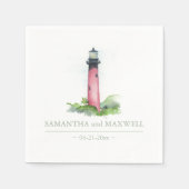 Serviette En Papier Watercolor Red Lighthouse Beach Wedding (Devant)