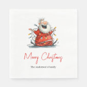 Serviette En Papier Watercolor Santa Funny Editable Holiday Napkins (Devant)