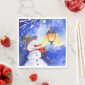 Serviette En Papier Watercolor snowman Merry Christmas (En situation)