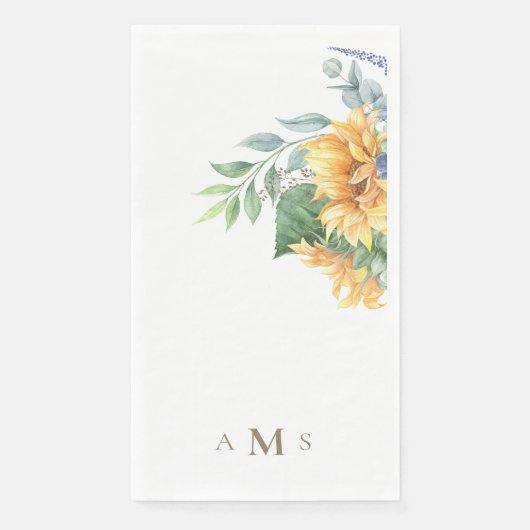 Serviette En Papier Watercolor  Sunflowers Monogram II (Devant)