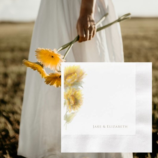 Serviette En Papier Watercolor Sunflowers Personalized Coined Wedding