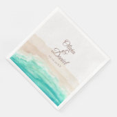 Serviette En Papier Watercolor Turquoise Sandy Beach Wedding (Coin)