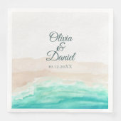 Serviette En Papier Watercolor Turquoise Sandy Beach Wedding (Devant)