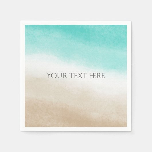 Serviette En Papier Watercolor Turquoise & Tan Elegant Beach Wedding (Devant)