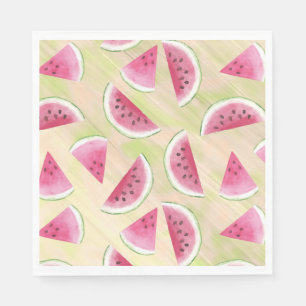 Serviette En Papier Watercolor Watermelon Slices Peinture Brush Strots
