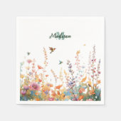Serviette En Papier Watercolor Wildflowers Monogram Personalized Name (Devant)