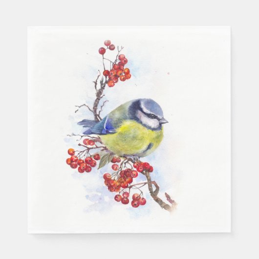 Serviette En Papier Watercolor winter titmouse bird illustration branc (Devant)