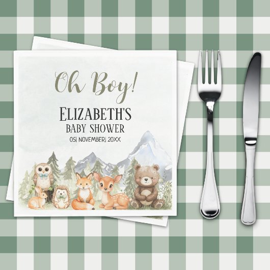 Serviette En Papier Watercolor Woodland Baby Shower Boy