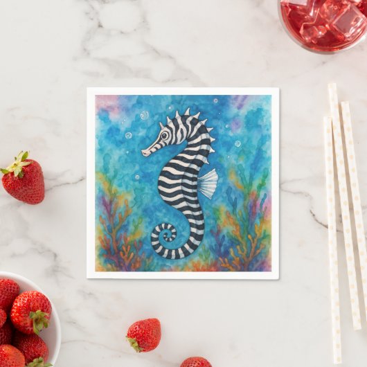 Serviette En Papier Watercolor Zebra Seahorse (En situation)