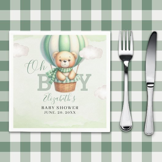 Serviette En Papier WatercolorTeddy Bear Baby Shower Boy Party
