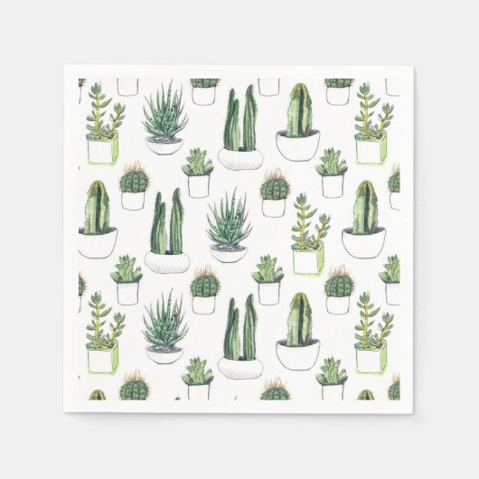 Serviette En Papier Watercolour Cacti & Succulent (Devant)