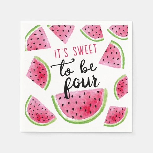 Serviette En Papier Watermelon Sweet to Be Four Birthday Party (Devant)