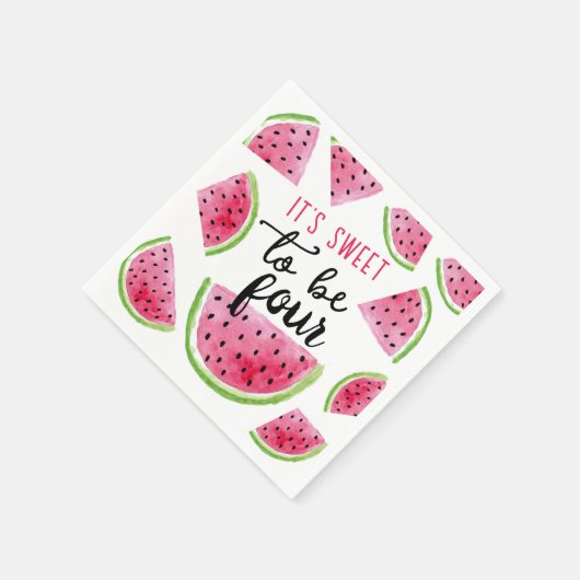 Serviette En Papier Watermelon Sweet to Be Four Birthday Party (Coin)