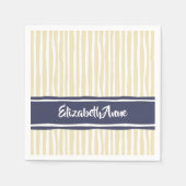 Serviette En Papier Wavy Painterly Stripes Navy and Cream With Name (Devant)
