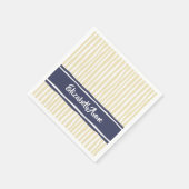 Serviette En Papier Wavy Painterly Stripes Navy and Cream With Name (Coin)