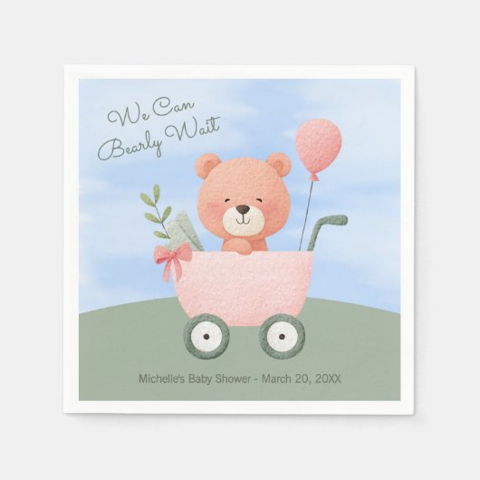 Serviette En Papier "We Can Bearly Wait" Baby Shower (Devant)