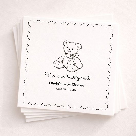 Serviette En Papier "We Can Bearly Wait" Baby Shower Gender Neutral