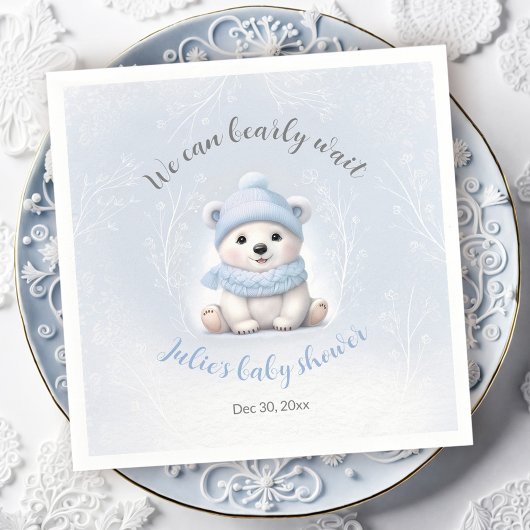 Serviette En Papier We Can Bearly Wait Cute Bear Blue Boy Baby Shower 