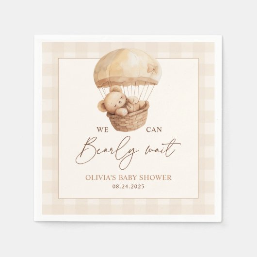 Serviette En Papier We Can Bearly Wait Gingham Teddy Bear Baby Shower (Devant)