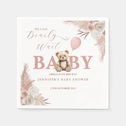 Serviette En Papier We Can Bearly Wait Girl Teddy Bear Pink Boho (Devant)