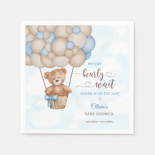 Serviette En Papier We Can Bearly Wait Hot Air Balloon Baby Shower (Devant)