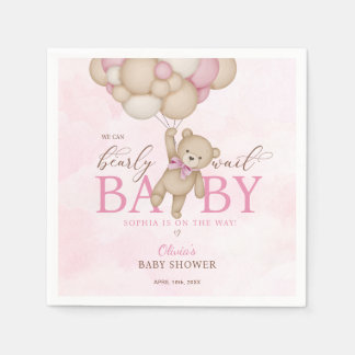 Serviette En Papier We Can Bearly Wait Pink Baby Shower