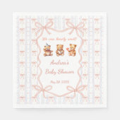 Serviette En Papier We Can Bearly Wait Pink Lace Ribbon Baby Shower  (Devant)
