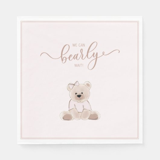 Serviette En Papier We Can Bearly Wait Teddy Bear Pink Baby Shower (Devant)