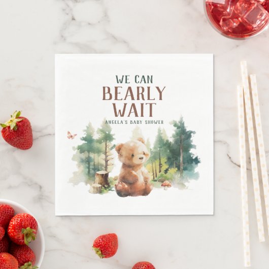 Serviette En Papier We Can Bearly Wait Woodland Baby Shower Napkins (En situation)