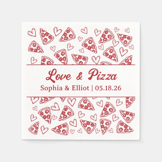 Serviette En Papier Wedding Love and Pizza Hand Drawn Red Fun Trendy (Devant)