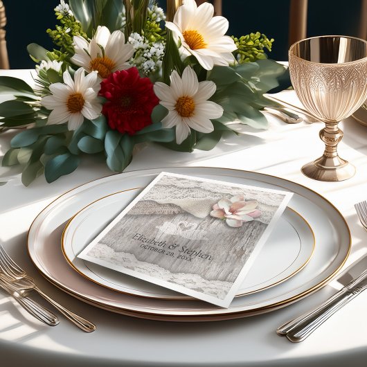 Serviette En Papier Wedding shower de la dentelle florale en bois rust