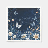 Serviette En Papier Wedding shower de papillons floraux bleus et blanc (Devant)