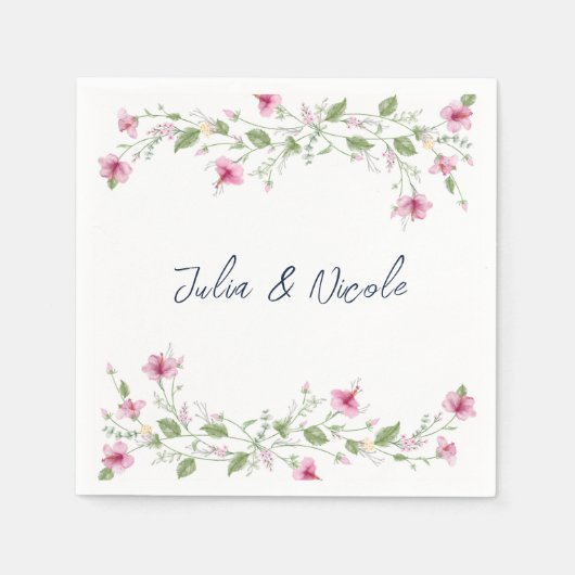 Serviette En Papier Wedding shower en fleur d'Hibiscus rose bleu marin (Devant)