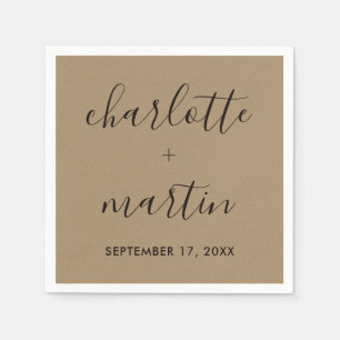 Serviette En Papier Wedding shower Fiançailles de script moderne Kraft