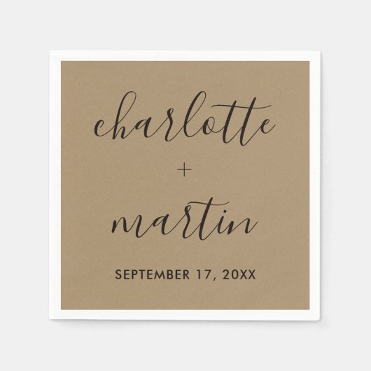 Serviette En Papier Wedding shower Fiançailles de script moderne Kraft (Devant)