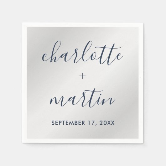 Serviette En Papier Wedding shower Fiançailles moderne Marine et Argen (Devant)