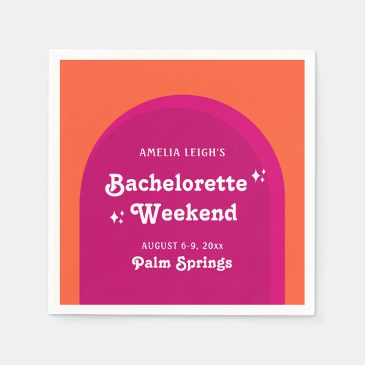 Serviette En Papier Week-end de Bachelorette Rétro Rose & Orange Sunse (Devant)