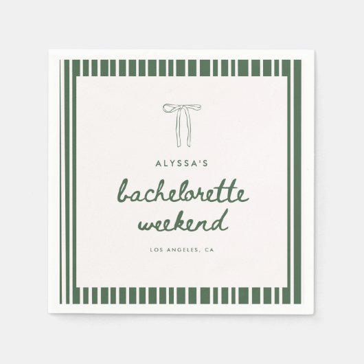 Serviette En Papier Week-end de célibataire Coquette vert rayé moderne (Devant)