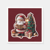 Serviette En Papier Weihnachtsmann mit Tannenbaum in 3D - (Devant)