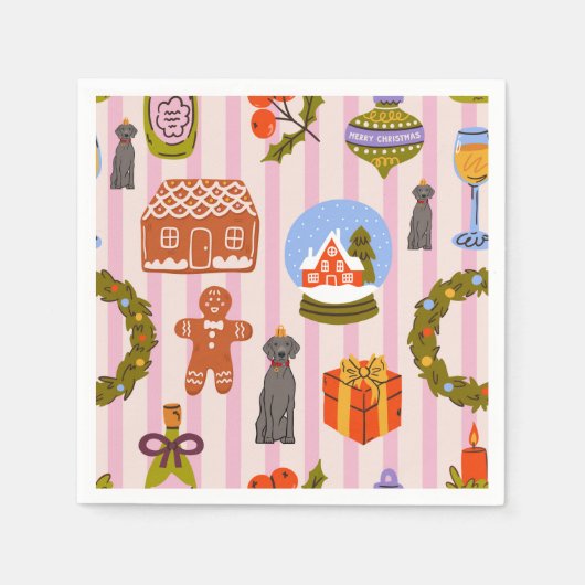 Serviette En Papier  Weim decoration with xmas decorations on pink  (Devant)