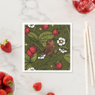 Serviette En Papier Wens et fraises sur vert foncé