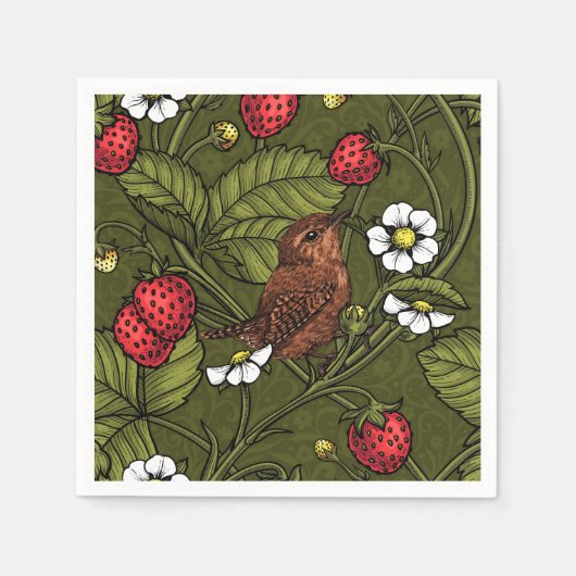 Serviette En Papier Wens et fraises sur vert foncé (Devant)